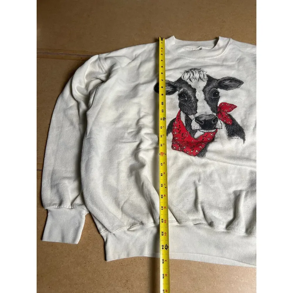 Vintage 90s Cow Fruit Of the Loom Sweatshirt XL White Crew